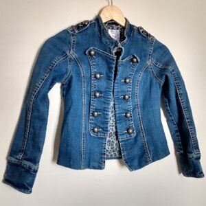 Children's Place Premium Denim Jacket Military Style Button Size 14 Girl's